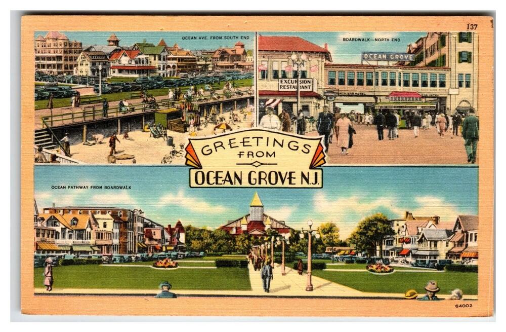 Vintage Linen Postcard Ocean Grove NJ Boardwalk Ocean Ave Tichnor Quality View